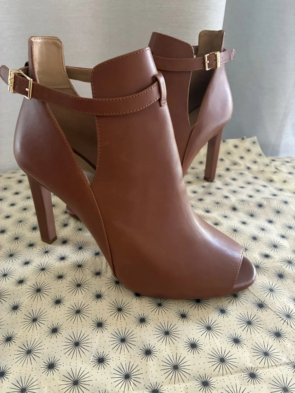 MICHAEL Michael Kors Brown Peep-Toe Ankle Booties with Buckle Strap